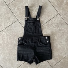 H&M Mädchen Träger Latz Hose kurz 164 (passt auch bei 158) Jeans Denim Schwarz