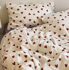 Bettwäsche Weiß/rot mit Herzen und Reißverschluss 3-tlg Microfaser
