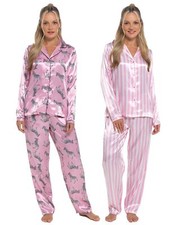 Knopf Satin Pyjama Langarm