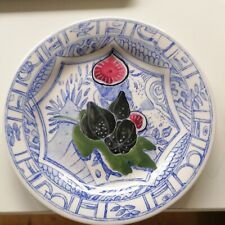 Vintage GIEN FRANCE Oiseau BleuFleuri 12 Hand Painted Flower Salad Plates 16.5cm