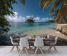 Fototapete Strand Sand Blau Grün Insel Bäume VLIES TAPETE XXL + KLEISTER 544