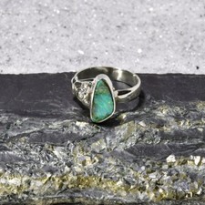 Boulder Opal Ring, 925er Silber, Edelsteinring (22958), mit Brillant