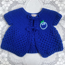 SCHÖNE BLAUBEERE Handarbeit 12-18 Monate Kurzarm gehäkelt Baby Strickjacke