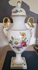 Rarität Kaiser Porzellan Schwanenhals Amphore Vase groß mit Deckel Dekor Gloria
