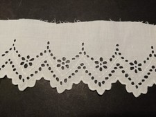 Antike 67 cm Weiße Wäsche Spitze 6,0 cm hohe Borte Baumwolle Lochstickerei