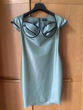 Libidex Latex Veronica Dress Sage Green Metallic Pearl Schwarz Trim Medium 10-12