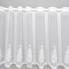 Scheibengardinenstoff weiß mit Tannenbaum-Geschenk 48cm hoch