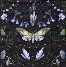 3 Servietten ~ Magie, Schmetterling, Kristalle, Blumen, Pilze auf Schwarz ~33x33