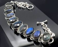 TOPMK-SCHMUCK ARMBAND 925/-SILBER, RHODINIERT, LABRADORIT, GEWICHT: CA. 24 GRAMM