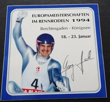 Werbe-Aufkleber Georg Hackl Schorsch Rennrodel Europameister Königsee 1994 
