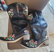 Western Stiefel, schwarz, bunt bestickt, Gr. 40