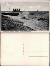 Ansichtskarte Norderney Brandung an der Strandpromenade - Segelschiffe 1956