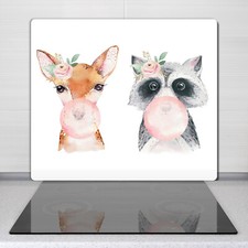 Glas Schneidebrett Herdabdeckplatten 60x52 Tiere Bubblegum Fuchs Lieber Waschbär