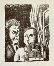 AUGUST WILHELM DRESSLER: PAAR MIT VOGELBAUER , ORIGINAL-LITHOGRAPHIE 1967