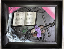 Bild aus Leder in 3D Optik Geige & Notebuch im Holzrahmen 46x58cm gebraucht TOP