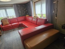 Ledersofa In U-Form,rot/beige,2.75x3.25x1.45 Mit Rollbaren Anlegeteil.