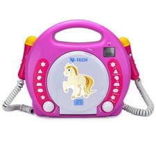 Bobby Joey CD-Player für Kinder mit 2 Mikrofonen zum Mitsingen MP3, SD, USB pink