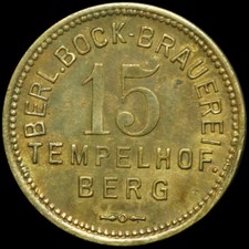 BIERMARKE: 15 Pfennig. BERLINER BOCK BRAUEREI TEMPELHOFER BERG - BERLIN.