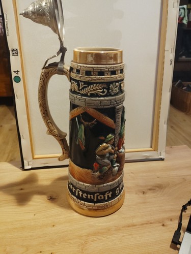 Steinkrug mit zinndeckel 39cm - steinkrug,