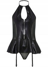 2-tlg Corsage mit Strapshaltern und String Gr. 40/42 Schwarz Erotikwäsche Neu*