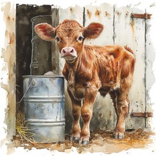 Deko Bild Kuh Kalb Stall