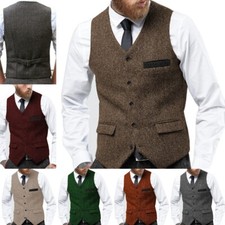 Business Herren Anzug Tweed Weste Herringbone Wolle Vintage Hochzeit Bräutigam++