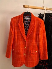 Zara Boucle Blazer Orange mit Goldknöpfe Gr. L Neu Bloggerstyle 