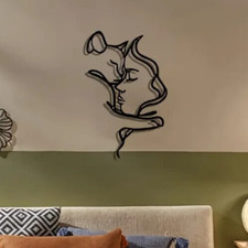 Katze und Frau Silhouette Metall Schwarz Wand-Deko Wandbild Wandkunst industrial