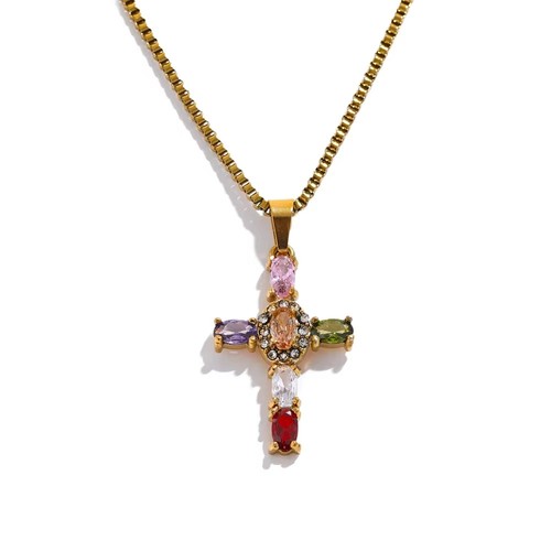 Bunte zirkonia kreuz - zirkonia, halskette