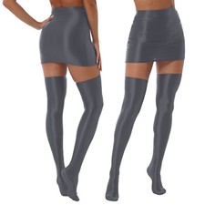 Damen Glänzende Minirock Eng Stretch Öl Röcke Kurze Rock mit Strümpfe Nachtclub