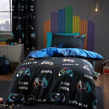 Kinder Gaming Gamer Spiel über Bettdecke Doppel Quilt Bettwäsche Set schwarz blau