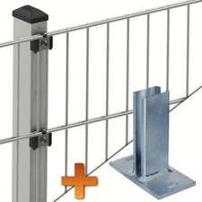 Doppelstabmattenzaun SET Bodenplatten Fussplatte Fundamentmontage Zaunmatte
