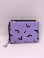 Geldbörse Portemonnaie Briefbörse Damen Halloween Spooky Creepy Lila Fledermäuse