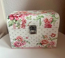 Papp-Runddeckeltruhe  mit Blumendekor und Verschluss für Schmuck, Deko etc. 
