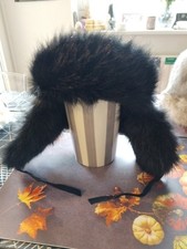 Echtfell Mütze,Leder,Nerz, Herren,Schwarz,Ohrenschutz,Gebraucht,Finland,Größe 56