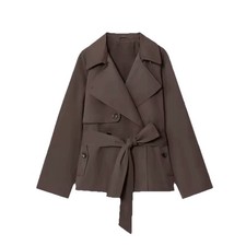 Damen-Trenchcoat im britischen Stil mit Revers, zweireihig, Maillard-Farbgürtel