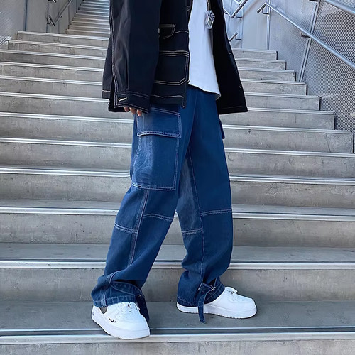 Men baggy wide leg jeans - baggy,