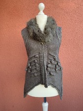 *** HEINE *** süße Weste Wolle braun grau Kunstfell Kragen Gr. 36 / 38 ***
