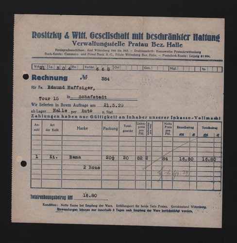 Pratau rechnung 1929 - rechnung,