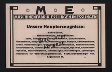 ESSLINGEN, Werbung 1925, M E Maschinen-Fabrik Esslingen