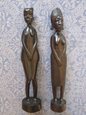 Afrikanische Frauenfigur, Ebenholz, Höhe 38 cm + 37,5 cm