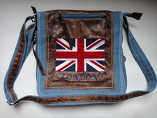 UMHÄNGETASCHE / SCHULTERTASCHE  -  LONDON  -  STOFF LEDER MIX NEUWERTIG