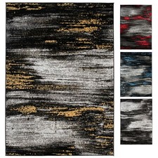 Teppich Kurzflor Schawrz Designer Gestreift Meliert Modern Streifen Wohnzimmer