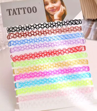 12x Kinder Halsband Damen Mädchen Halskette Tattoo Kette Set Elastisch Choker