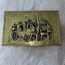 Vintage Truhe groß Repoussé Messing verkleidet Holz Anzünd Kamin Box Made in UK