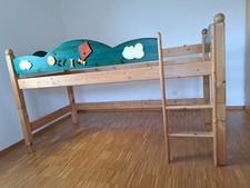Kinderhochbett 90 cm x 200 cm, Massivholz Kiefer, Leiter, umbaubar, sehr hübsch
