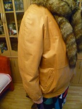 Cognacfarbene Damenjacke aus echtem Leder mit Fuchsschwanz,Gr.42, 1 x getragen  