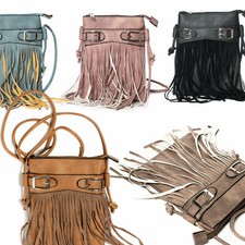 Damen Umhängetasche Tasche mi Fransen  und Schnalle Crossbody Schultertasche