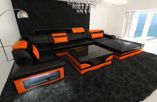 Leder couch wohnlandschaft led - couch,