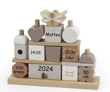 Label Label Holz Stapelspiel Haus Nougat – Personalisierbar mit Namen und Geburt